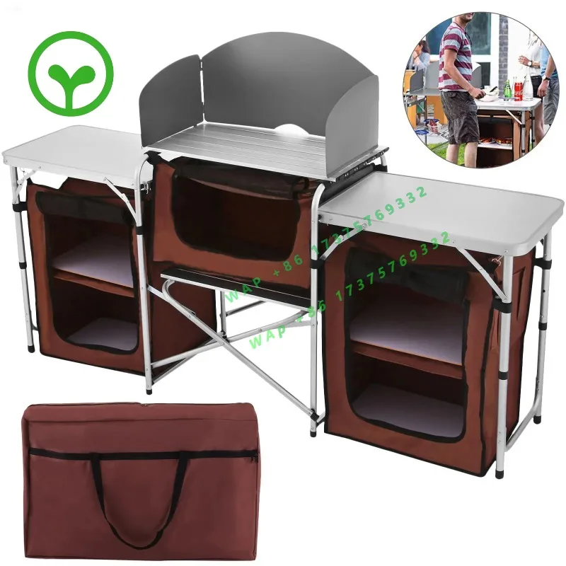 【Premium】SucceBuy Camping Outdoor Kitchen T le C inet Fold le Cooking Storage Rack X-Shaped Aluminum Alloy Bracket for BBQ Picni