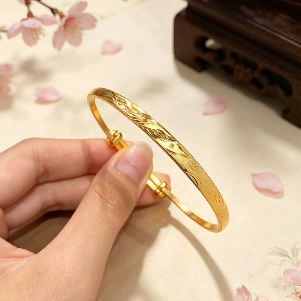 Dragon and phoenix bracelet female style push pull bracelet bride wedding bracelet wide version 9999gold