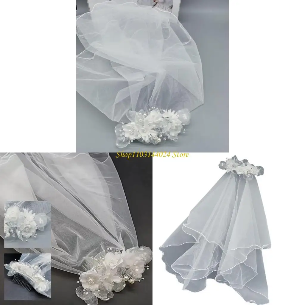 

N5ce нежная свадебная вуаль Элегантная свадебная аксессуальная аксессуара двойная вуали с искусственными жемчужинами и