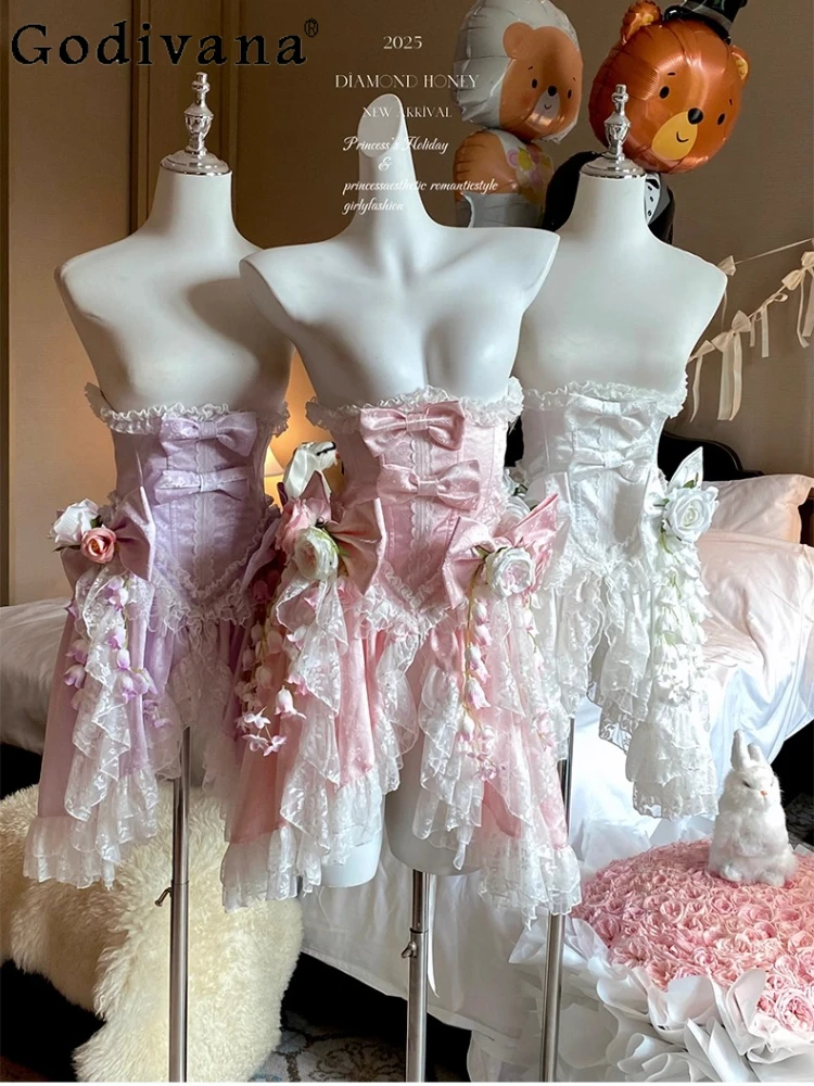 

Original New Sweet Lolita Style Fairy Cummerbunds Woman's Girls Slimming Sweet Bow Lace Three-Dimensional Rose Cummerbunds