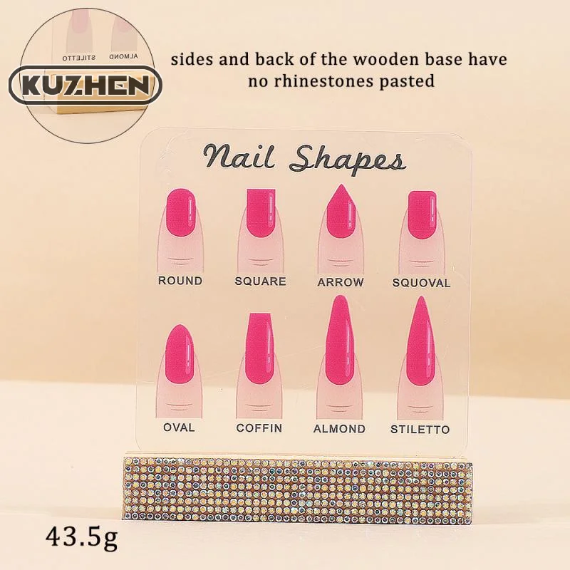 Nail Shapes Display Board Transparent Acrylic Board Wood Base With Diamond Nails Art Prop Desktop Nail Art Works Show Board