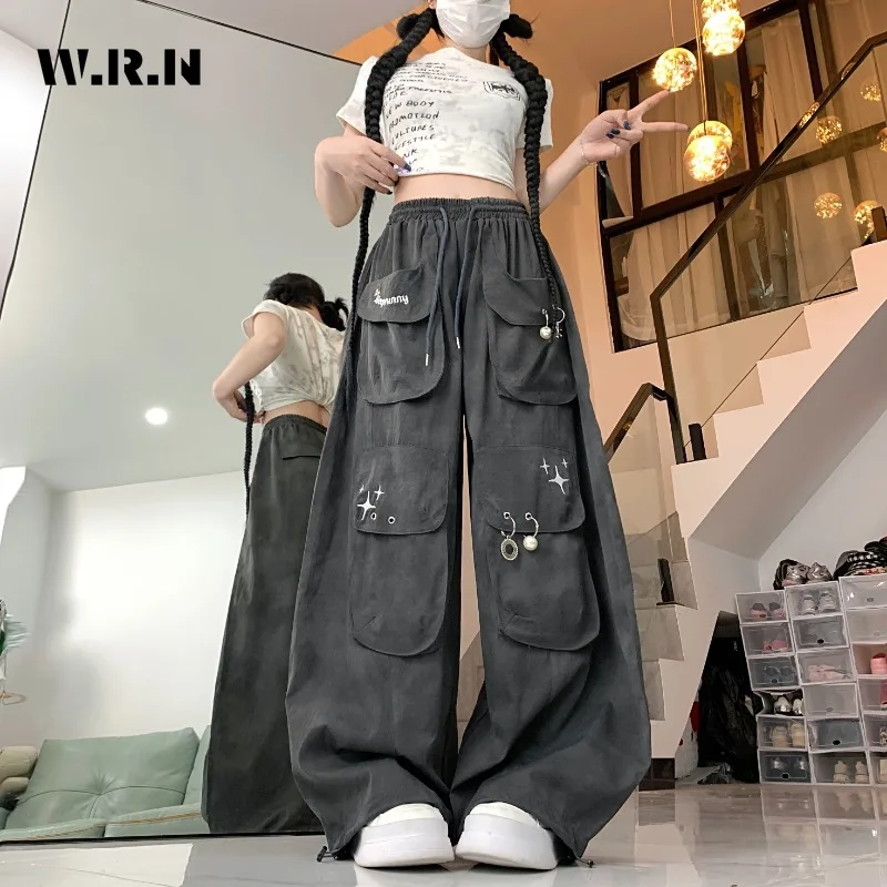 

2025 Summer Vintage Punk Dark Goth Style Jeans Women's Casual Mop Drawstring Pants Y2K Punk Street Harajuku Denim Trouser