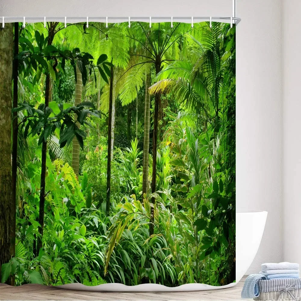 

Тропический тропический лес, занавески для душа, лесные растения, деревенский природный пейзаж, занавеска для ванной, садовый настенный декор для ванной комнаты, крючки