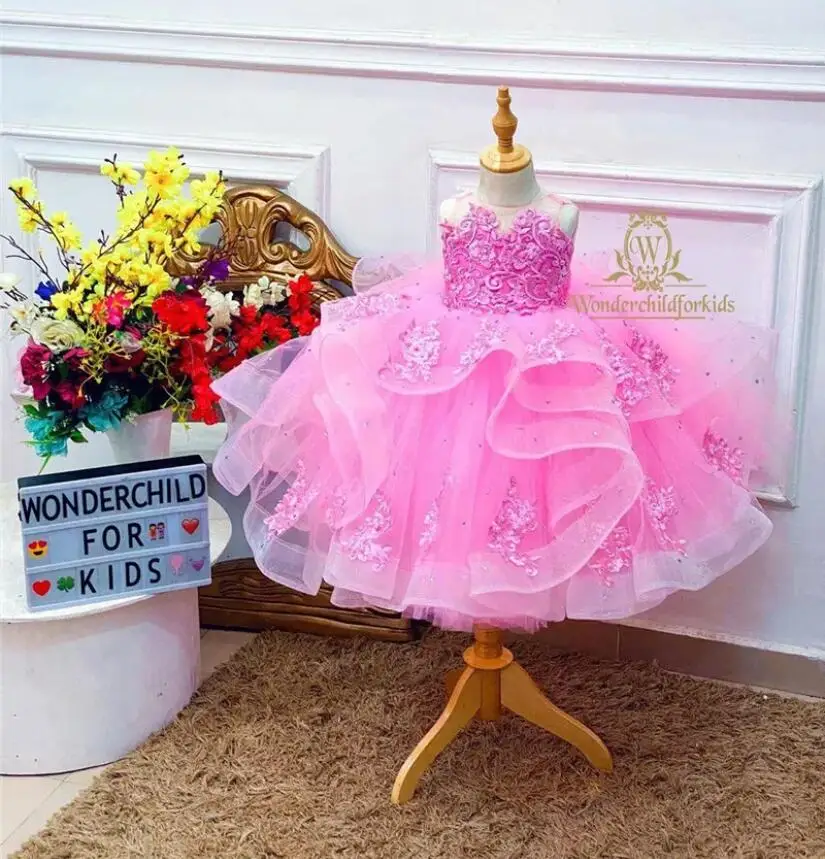 Robe longue rose de princesse pour filles, tenue de soirée, tutu, pour fête d'anniversaire, pour enfants de 1 à 14 ans