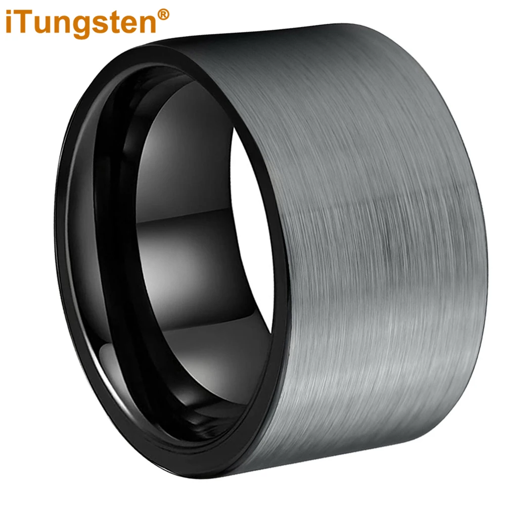 Dropshipping iTungsten 6/8/10/12MM wielokrotna szerokość czarny pierścionek wolframowy mężczyzna kobiet płaska obrączka ślubna szczotkowane wykończenie komfortowe dopasowanie