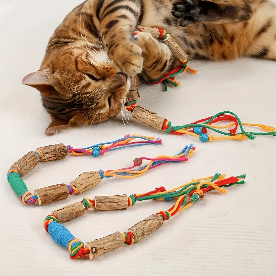 Jouet 2 pièces qui attire les chats à jouer-un jouet naturel pour chat en corde, utilisé pour la mastication et les soins dentaires