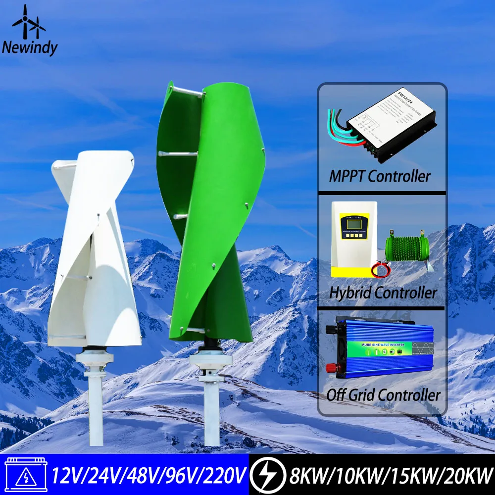 15KW 20KW Wind Turbine Generator Vertical Turbine Alternative Free Energy Windmill 24V 48V 96V Hybrid Controller for Homeuse