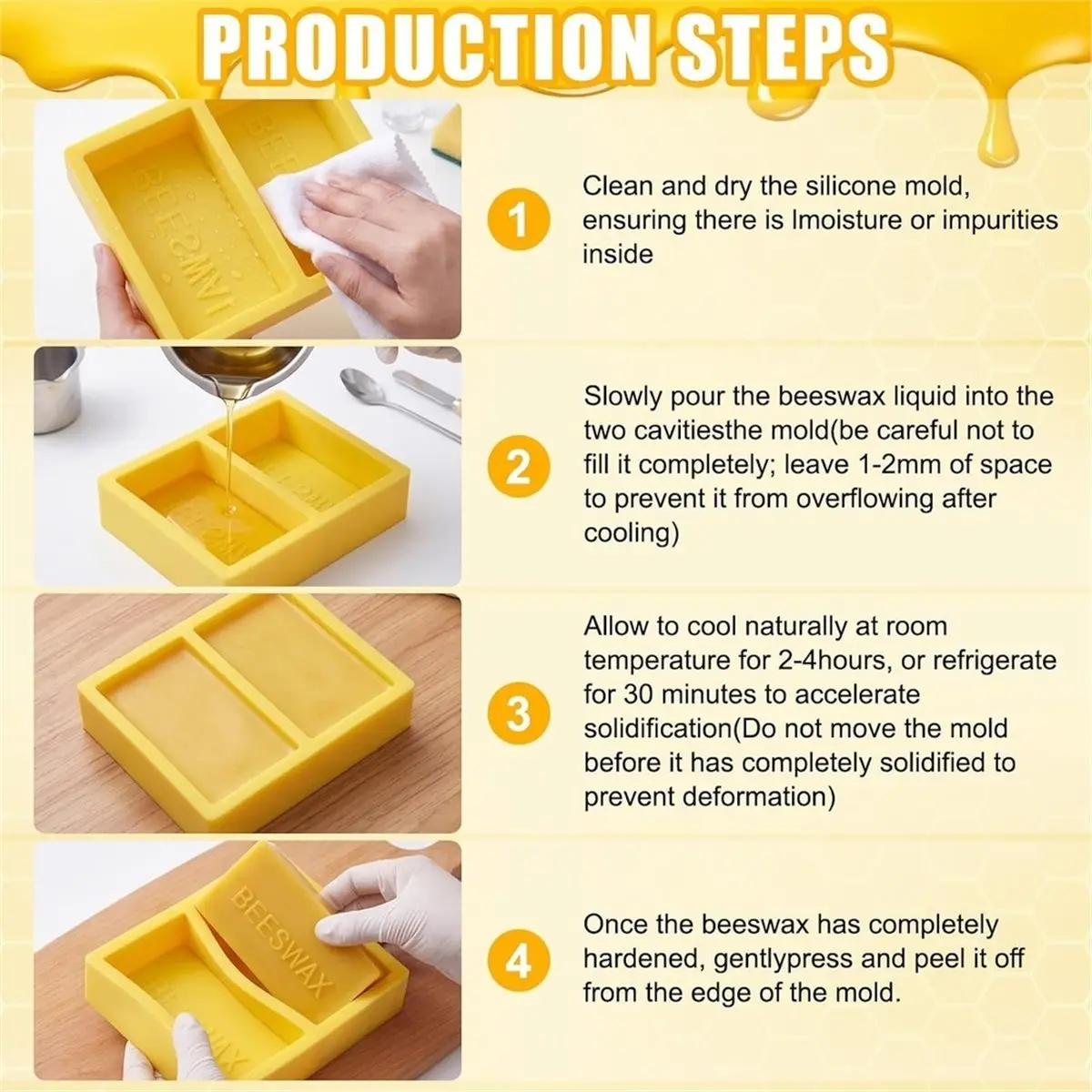 Silicone Beeswax Mold for 2 X 1 Lb Blocks - Reusable & Easy Release Wax Mold with Embossed Beeswax Word