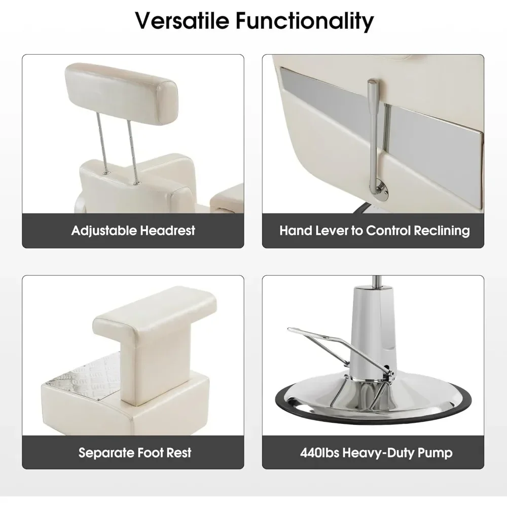 Cadeira de barbeiro multifuncional com apoio para os pés removível, cadeira giratória ajustável reclinável para cabeleireiro, salão de beleza doméstico