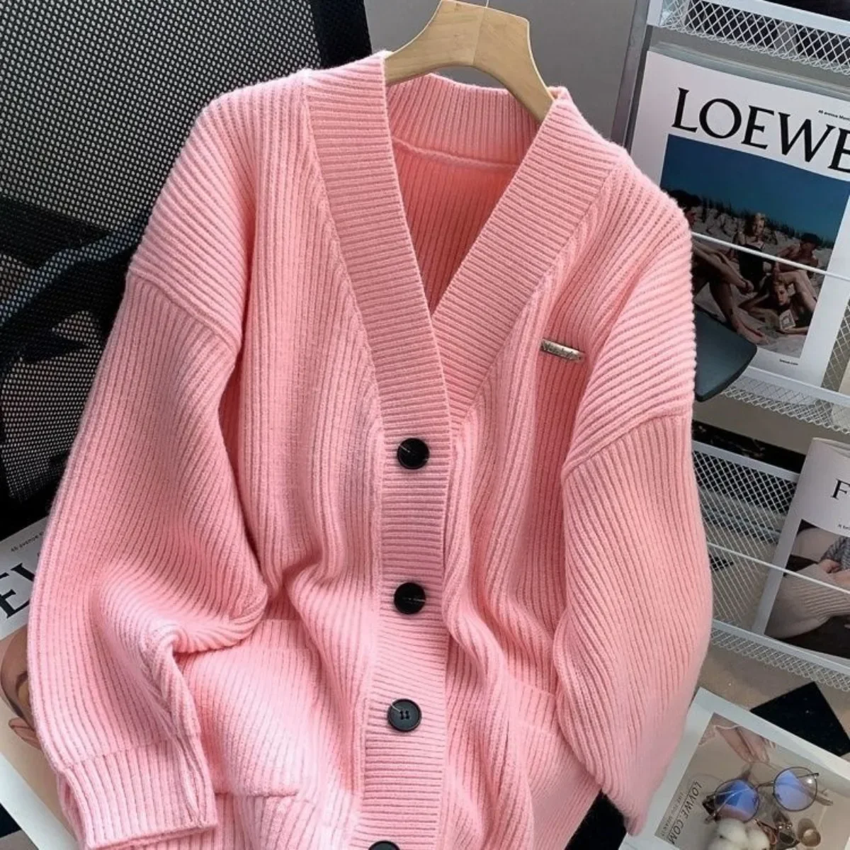 Cardigan minimaliste à col en V pour femmes, version coréenne, pull d'automne et d'hiver, nouvelle veste d'extérieur couvertes et décontractée