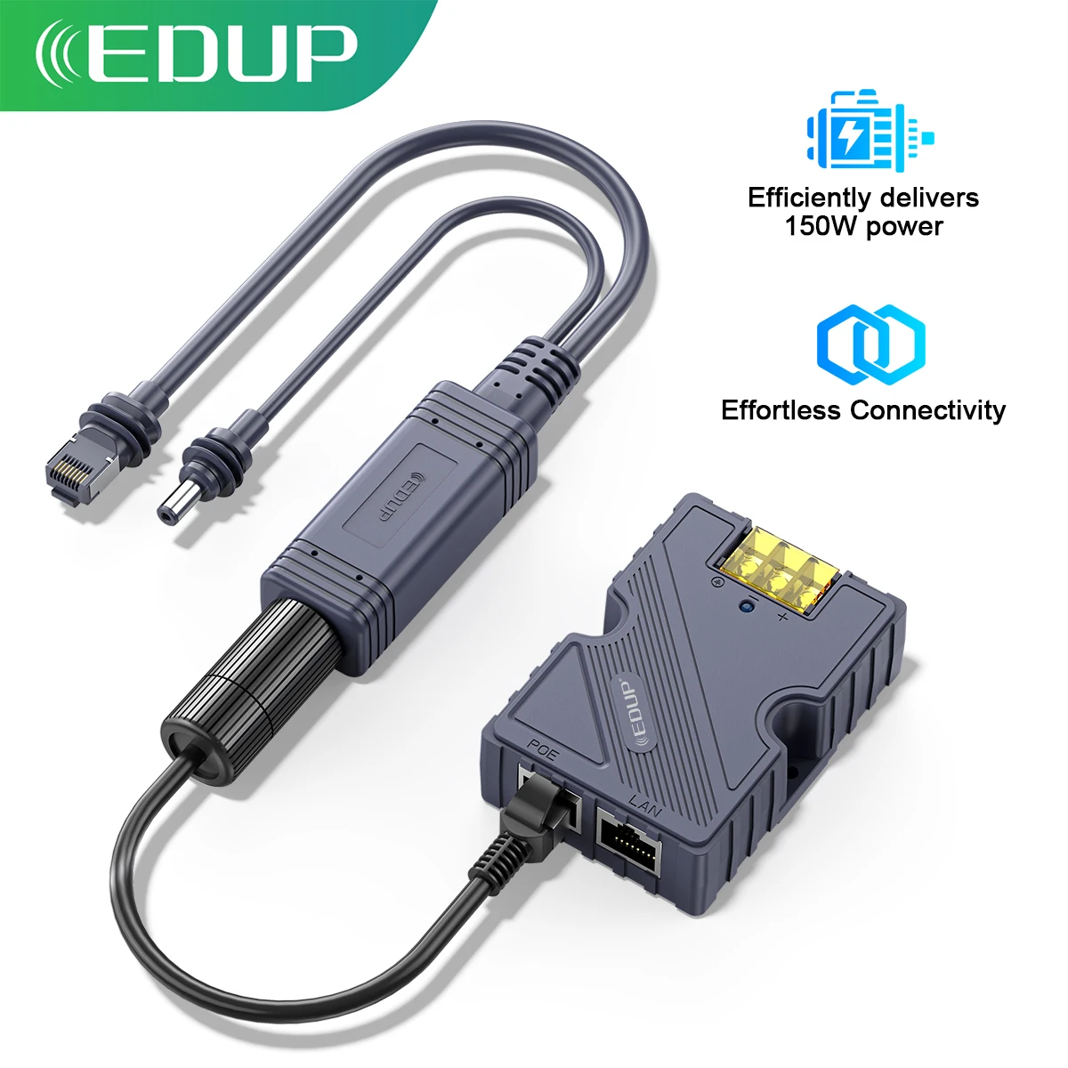 EDUP Starlink Mini 150 W POE und 100 W isolierter Gigabit-POE-Splitter mit DC- und RJ45-Schnittstelle 1000 Mbit/s für tragbare Mini-Geschirr