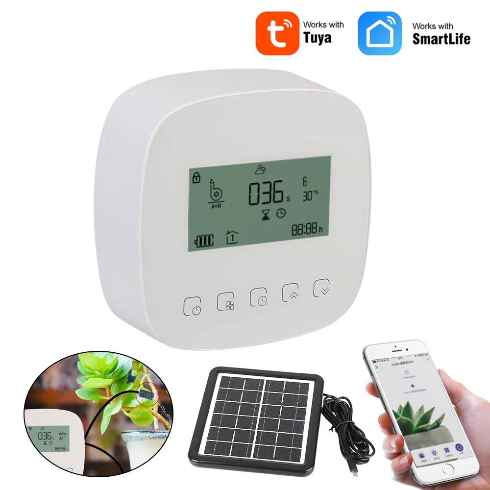 

Digital Watering Irrigation Timer Micro-drip Irrigation Controller WiFi Tuya with Solar Panel Intelligent Automatic Water Timer