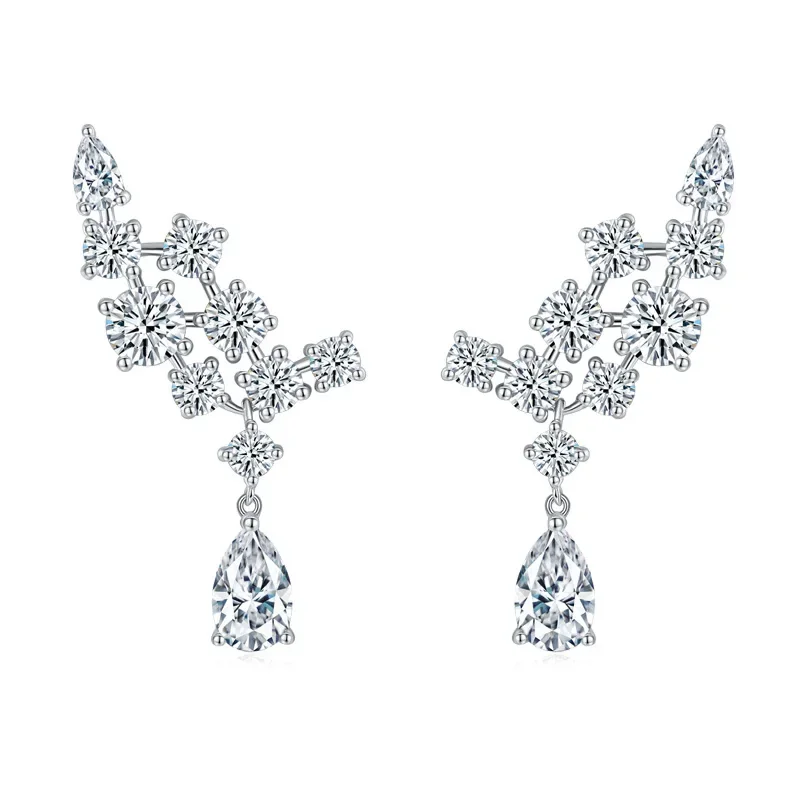 Full Diamond Brocade Earrings Women's 925 Sterling Silver 5 * 8mm Pear Moissanite Stud Earrings