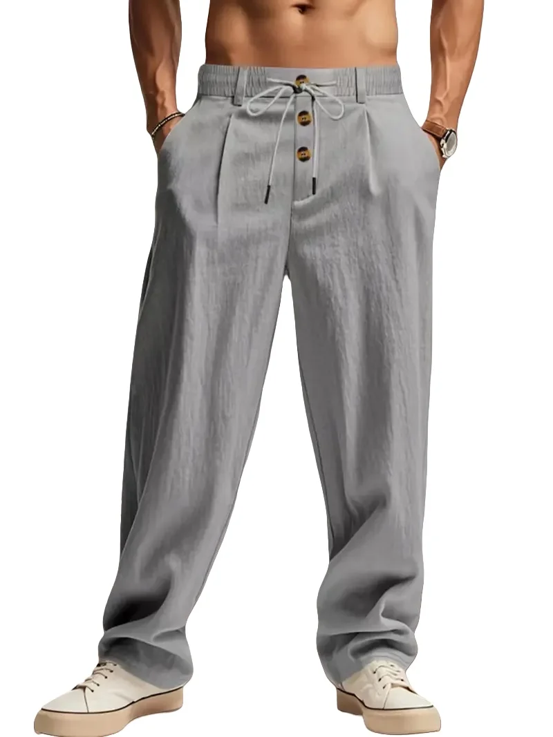 Neue Herrenhose aus Baumwolle und Leinen, Lässige Atmungsaktive Hose, Modische Street-Sport-Hose, Strand- und Outdoor-Loose-Fit-Hose – Detail 6