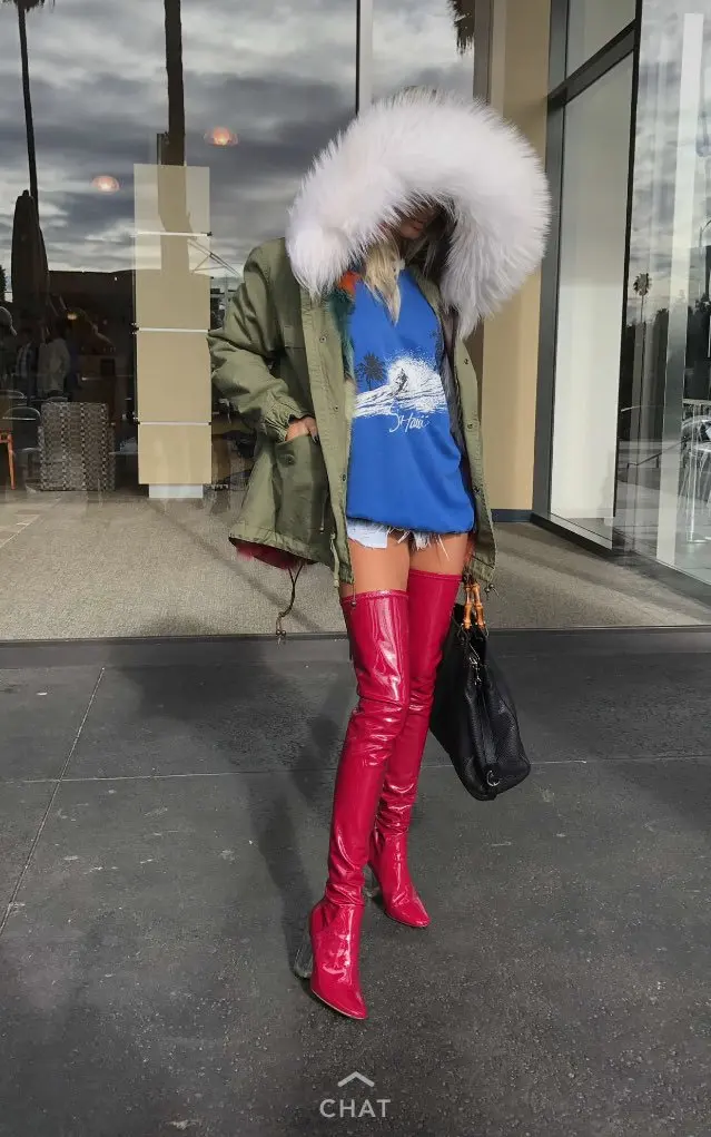 Fashion Patent Leather Over The Knee Boots Back Zipper Round Toe Woman Transparent Square Heel Long Boots