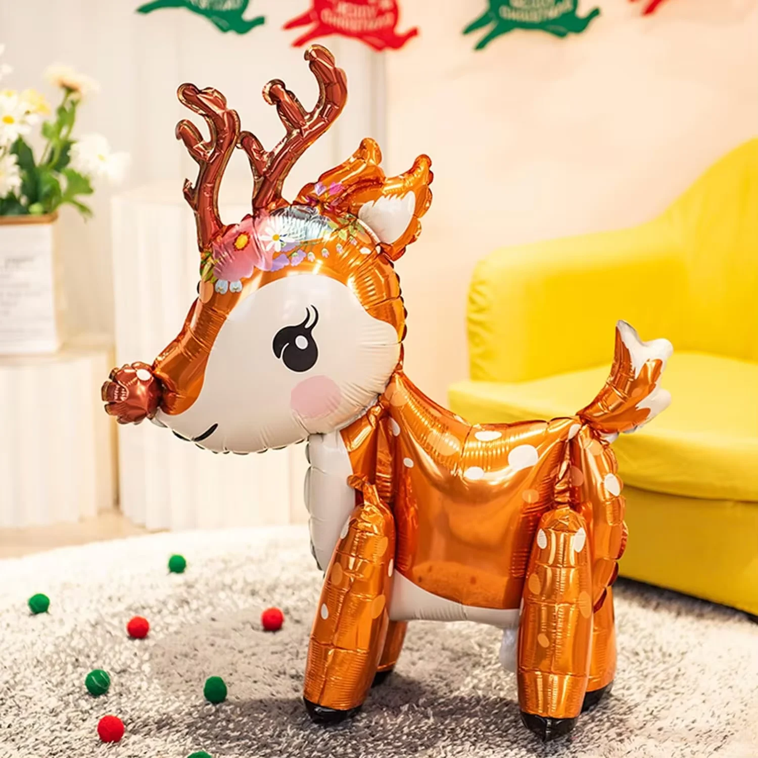 بالونات الرنة واقفة لتزيين الحفلات ، لونين ثلاثي الأبعاد ، زينة عيد الميلاد وعيد الميلاد
