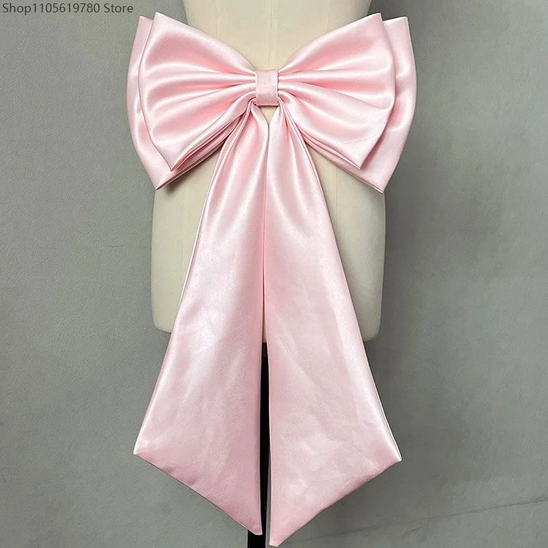 2026 Black Double Layer Satin Streamer Bow Ornament Decor For Wedding Gown Daily Dress Matching Cosplay Outfit Accessory
