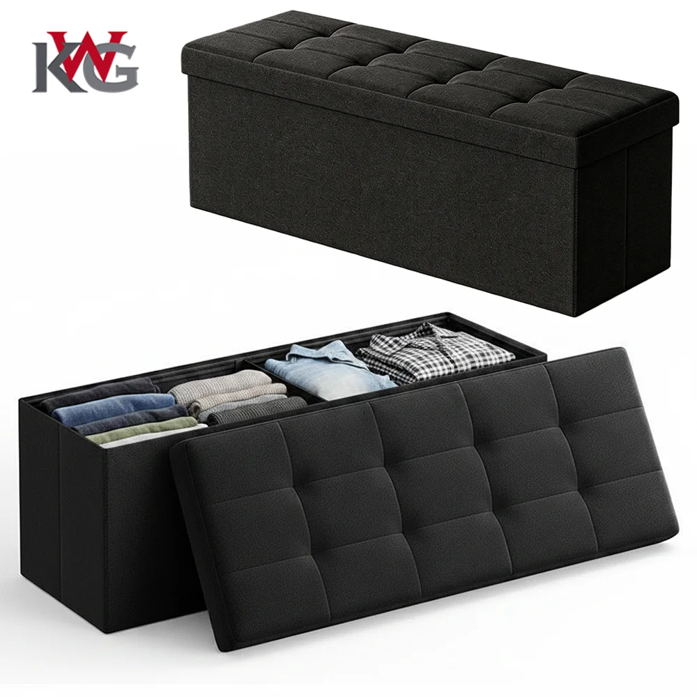 Sgabello pieghevole con coperchio rimovibile, seduta imbottita, panca con vano portaoggetti, sgabello per piedi, 110 cm/76 cm, disponibile in due misure.