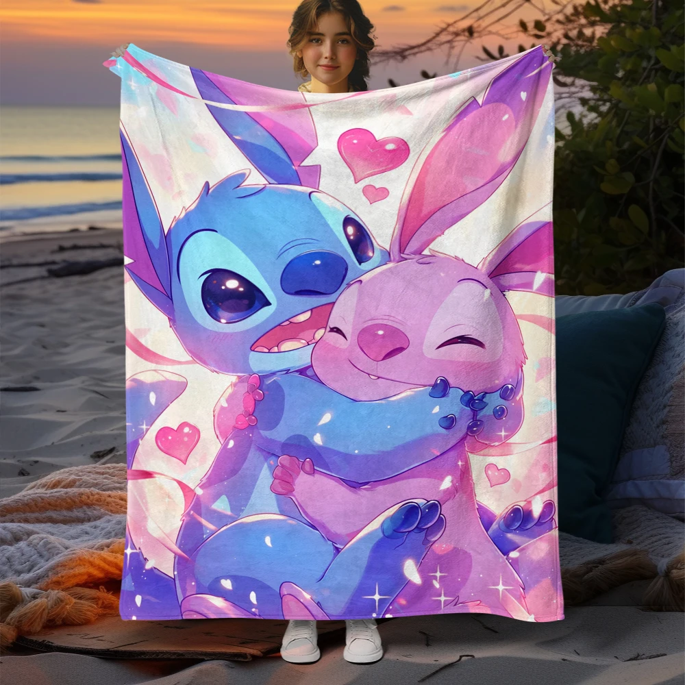 Stitch Cartoon HD Printed Flannel Blanket.Sofa .Bedroom.Bed Home Office Nap Blanket Car. Camping,Travel Picnic Blankets Gift