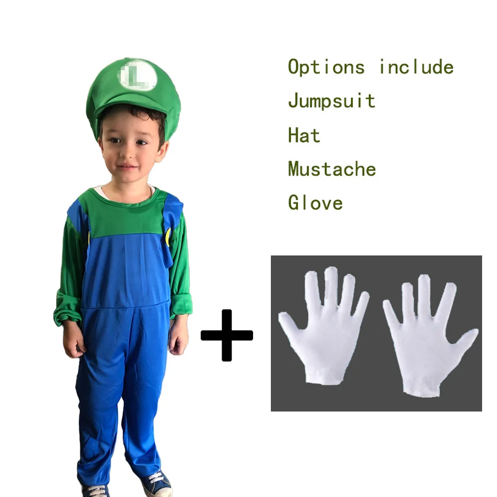 Anime Pumber Luigi Brothers przebranie na karnawał Marios chłopiec kombinezon broda zestaw kapeluszy kostium na Halloween