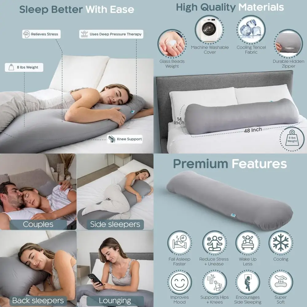 

Утяжеленная охлаждающая подушка X-Large (8 фунтов) для глубокого сна, подходит для взрослых, полная поддержка тела для сна на боку, с чехлом