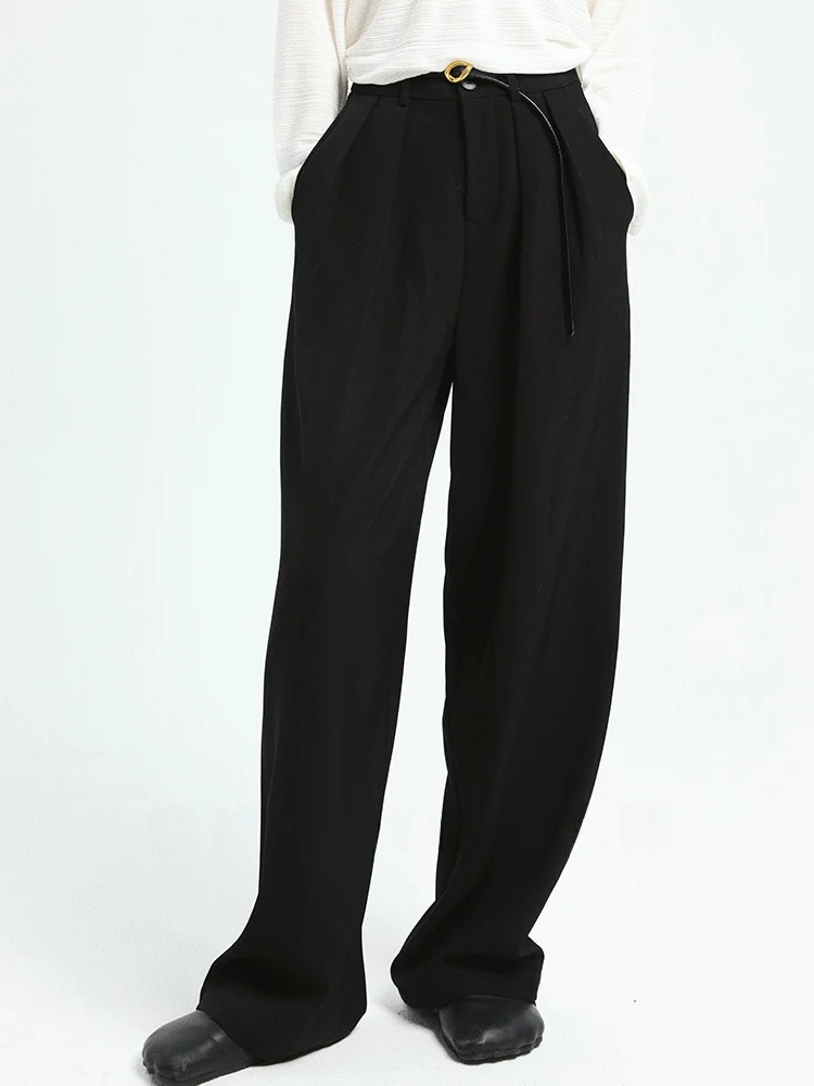 

Классические женские брюки с высокой талией и драпировкой, элегантные, универсальные, повседневные, широкие, в пол, с эффектом похудения