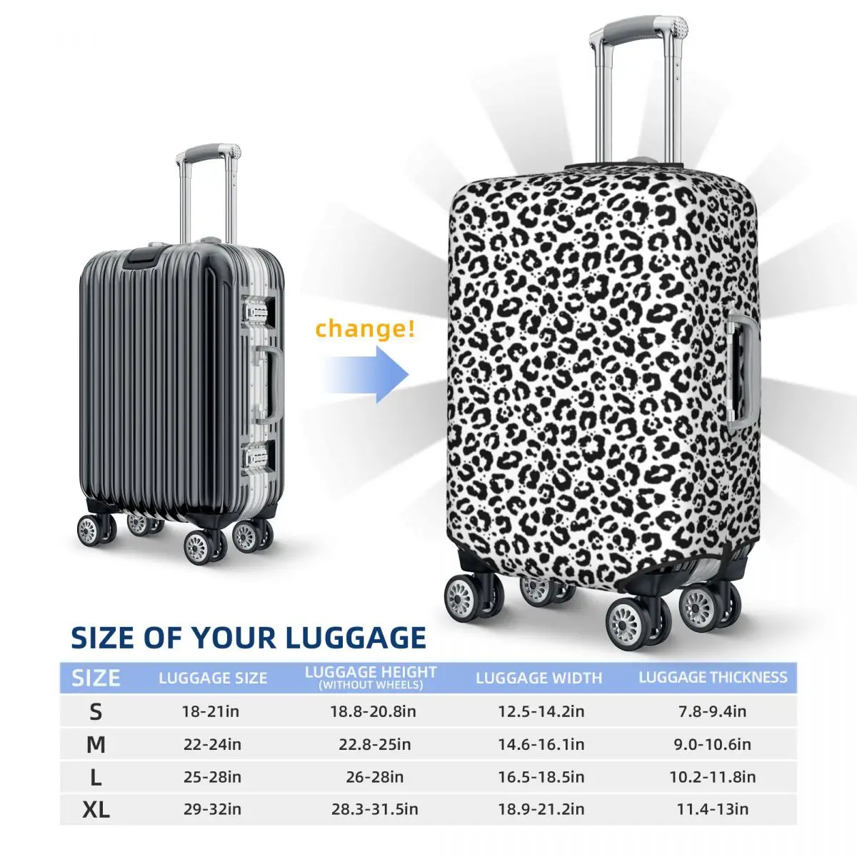 Black White Leopard Print Suitcase Cover Animale Snow Cheetah Fun Business Protection Luggage Case Vacation