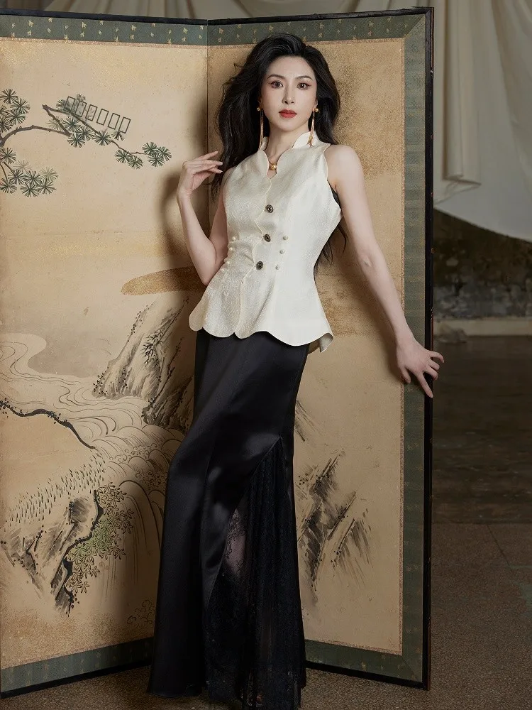 

Классический элегантный льняной комплект с узором «Морская волна» и кружевным уксусом Dr Ele Long Sve round Ne Summer Faion Set