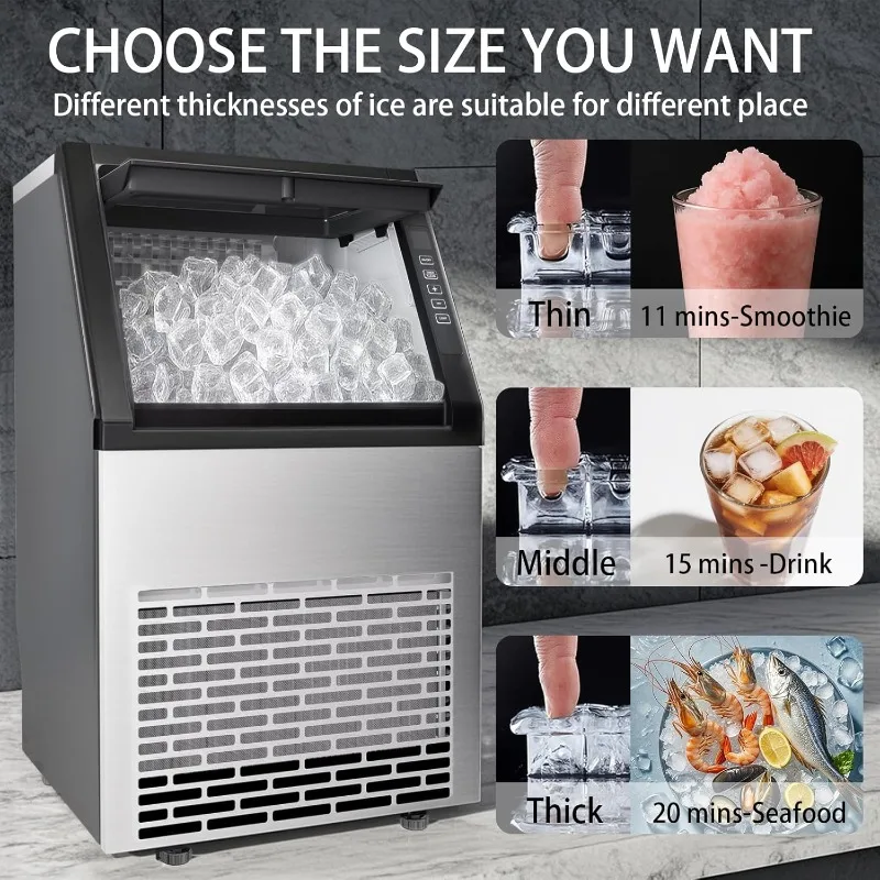 เครื่องทําน้ําแข็งเชิงพาณิชย์ 100 ปอนด์/24 ชม., 36 ก้อน/11 นาที, ความจุน้ําแข็ง 22 ปอนด์, เครื่องทําน้ําแข็งเคาน์เตอร์ทําความสะอาดตัวเอง