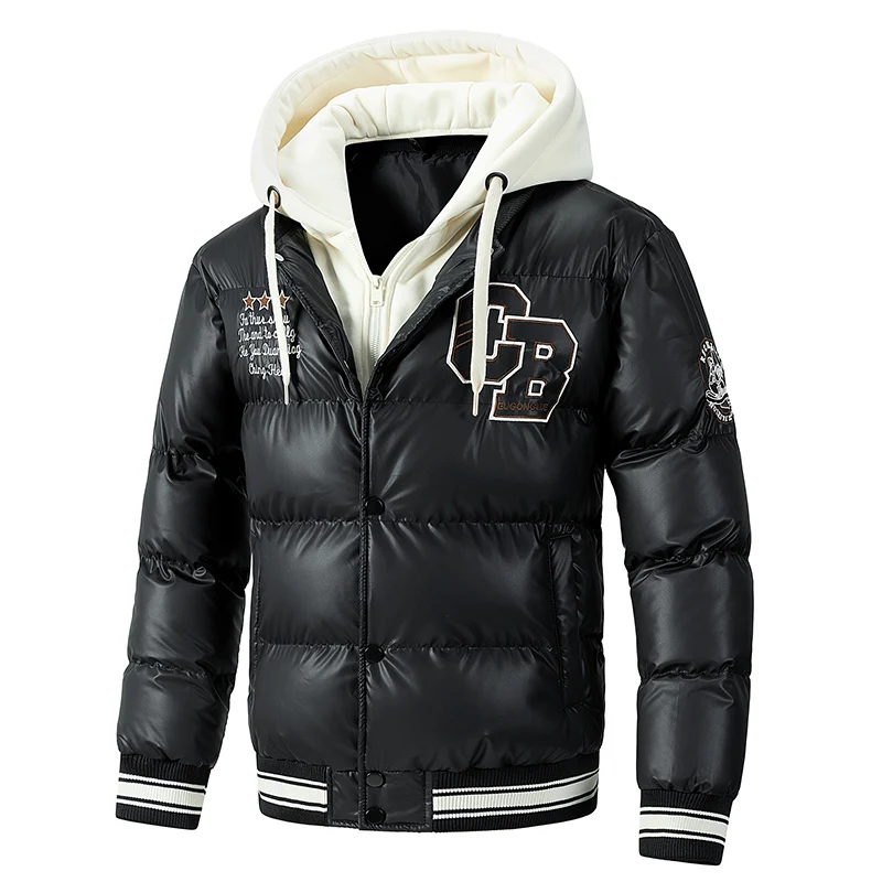 

High Quality Casual Hooded Parkas Men's Winter PU Leather Parka Jacket Windproof Waterproof Thick Man Thermal Clothing Parkas