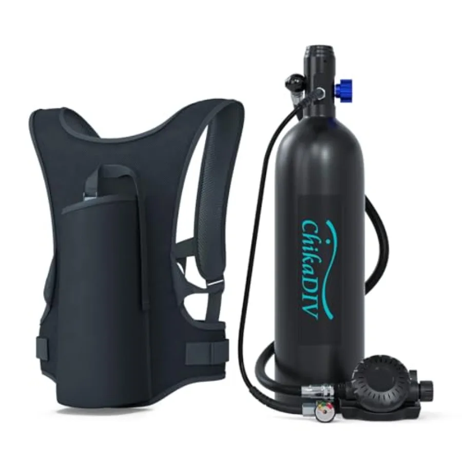 

Mini Scuba Tank 1.9L lung tank for underwater entertainment and emergency rescue, aluminum alloy, black, lightweight portable d