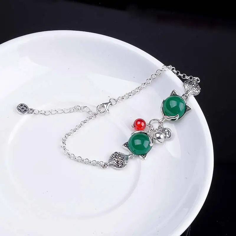 Uglyless Magic LOVE Fairy Fox Bracelets Women Chalcedony Garnet Bracelets 925 Silver Animals Fox Bangles Silver Jewelry Bijoux