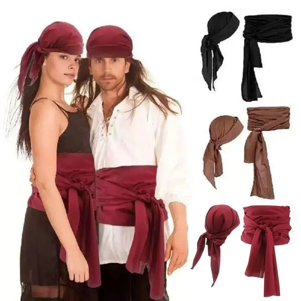 Canvas Pirate Headband Waist Belt Solid Color Head Wrap Halloween Scarf Belt Triangle Scarf Medieval Renaissance Cosplay Costume