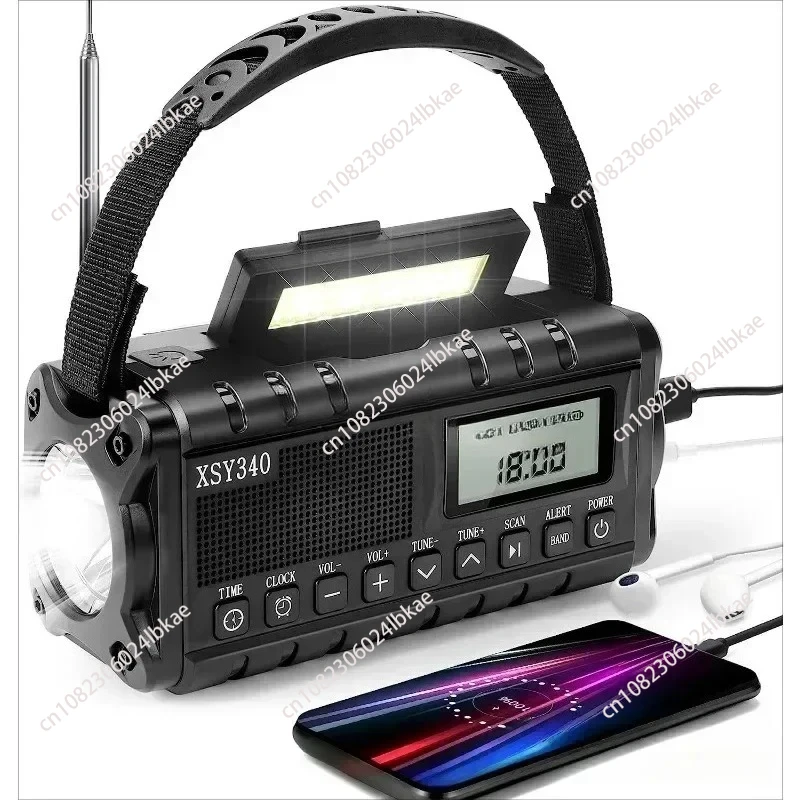 

European and American Versions 10000mAh Hand Cranked Solar Charging Radio Flashlight Reading Light SOS Rechargeable AA