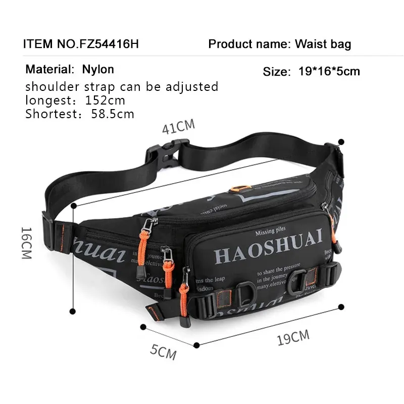 Hip Hop Men Nylon Shoulder Bags Waterproof Messenger Bags Graffiti Letter Waist Belt Bag Fashion Crossbody Fanny Bag Male