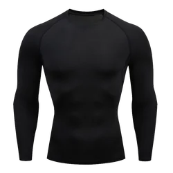 Men's Compressed Solid Color T-shirt Long Sleeved Breathable Sweat Absorbing Training Clothes Jogging Top Fitness Gym Workout