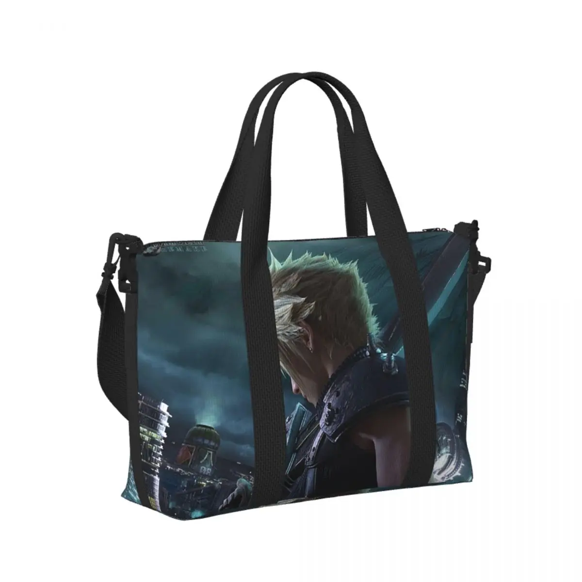 

Cloud Final Fantasy VII Remake Beach Travel Bag Large Capacity Tote Bags for Gym Sport Women Shopping Duffle Shoulder Bag