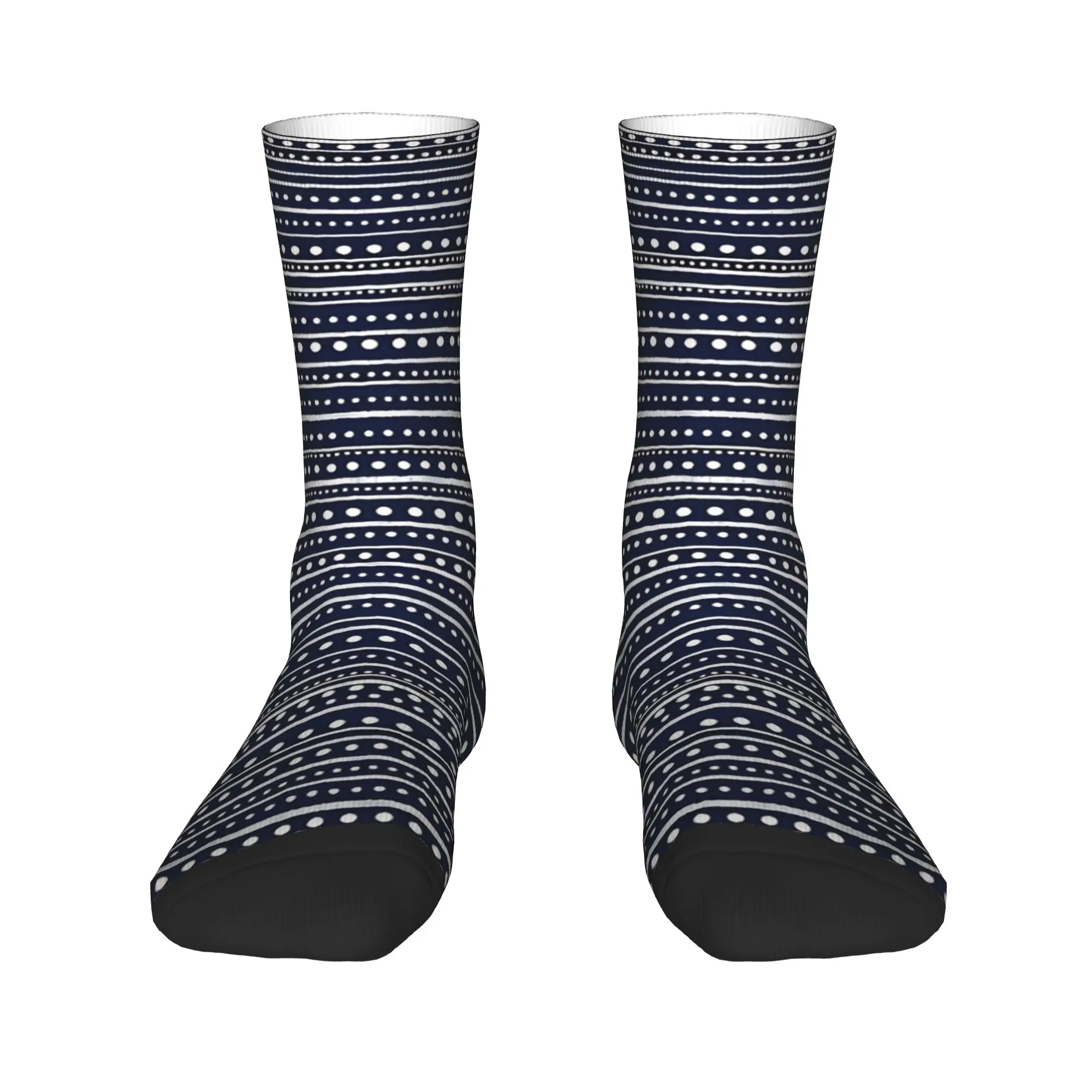 Women Men Socks Bamako Textured Stripes And Dots In Nautical Navy Blue And White Stockings Anti Bacterial Soft Socks Autumn Sock