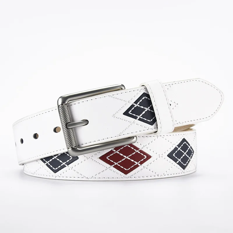 

Модный белый ремень с геометрическим рисунком для мужчин и женщин, унисекс, ремень с пряжкой для пожилых людей, повседневные студенческие универсальные аксессуары