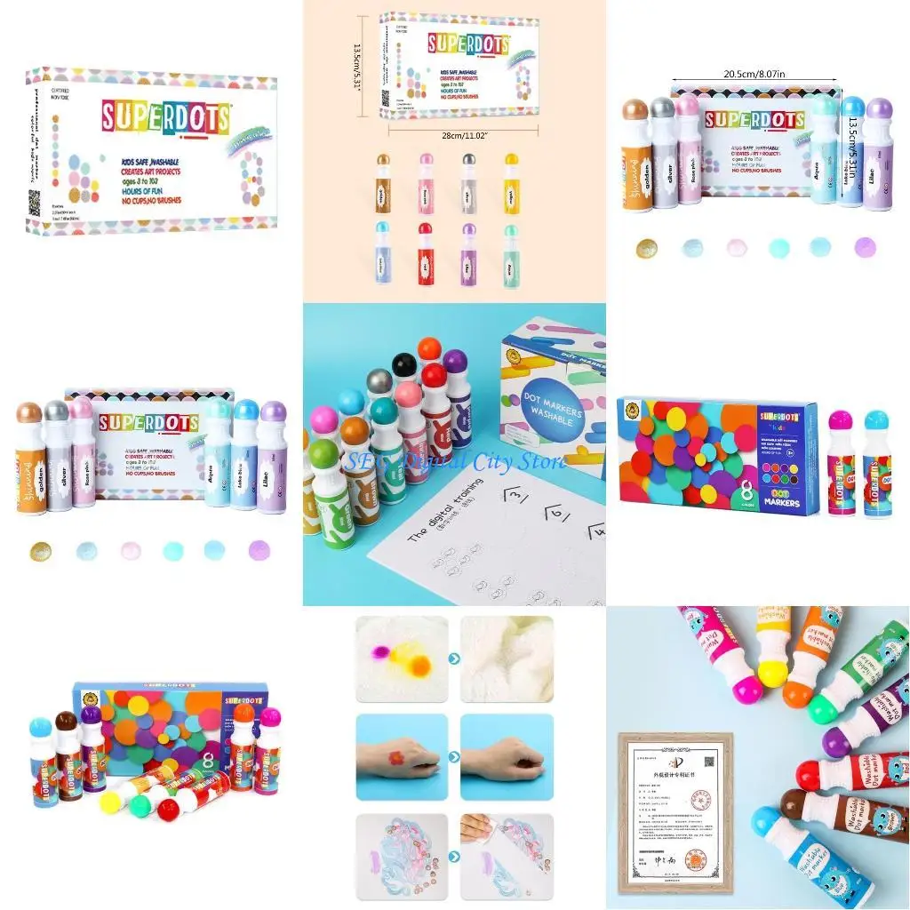 

U75B Toddler Dot Marker Non-toxic Washable Dot Marker 3/6/8/10Colors, for Kid Toddler Coloring Kindergarten Art Project
