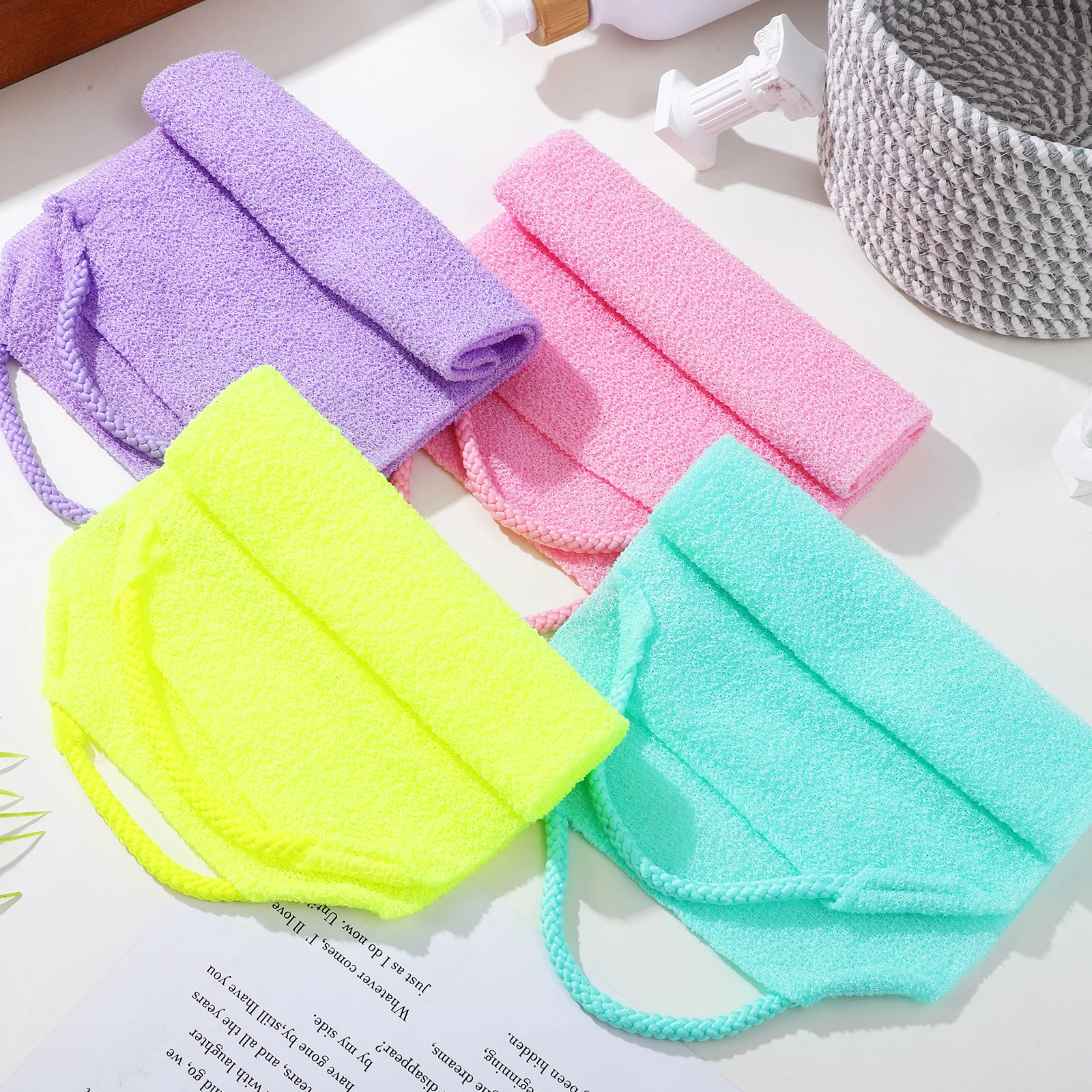 

4Pcs Exfoliating Shower Towels Back Scrubber Stretchable Soft Back Washcloth Durable Body Exfoliating Bath Washing Cloth