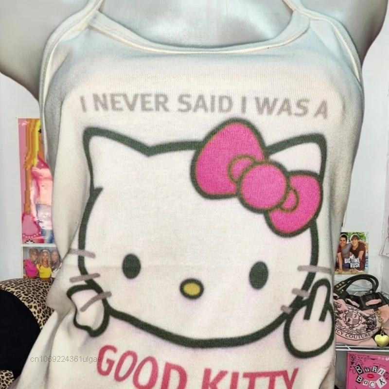 Sanrio Hello Kitty Y2k Clothes Tank Tops Women Sexy Cartoon Crop Top Kawaii White Suspenders Female New Fashion T-shirt Vest