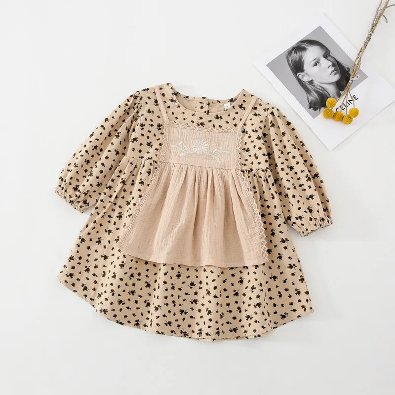 Forest Style Girl's Dress Vintage Baby Girl Princess Dress Spring and Autumn New Children's Dress Floral Children's Dress