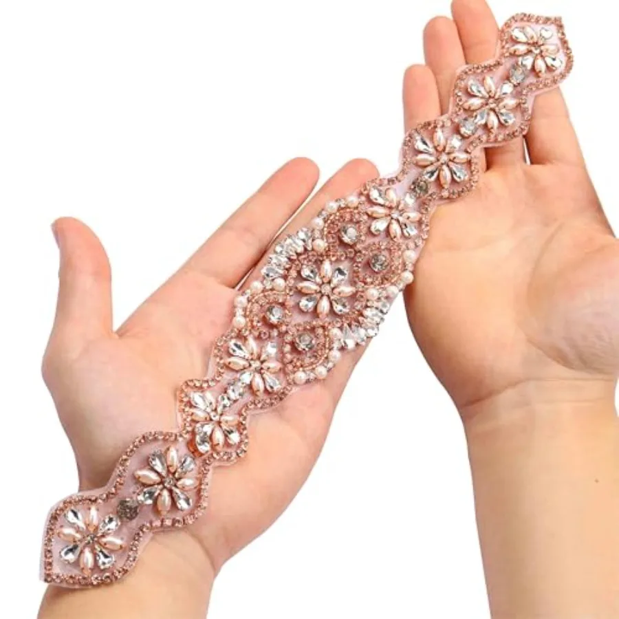

Rhinestone Belt Bridal Crystal Pearl Wedding Sash Bead Trim Women Gowns Sash