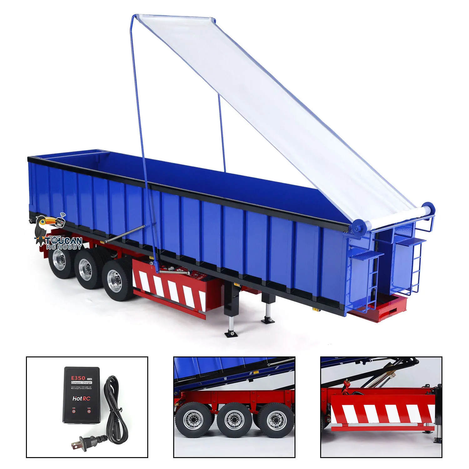 ของเล่นโลหะ 1/14 3 เพลา RC Hydraulic Dump Trailer ไฟฟ้ากันสาดขา Semi Trailer กรวดไฟรถรถบรรทุกรุ่น