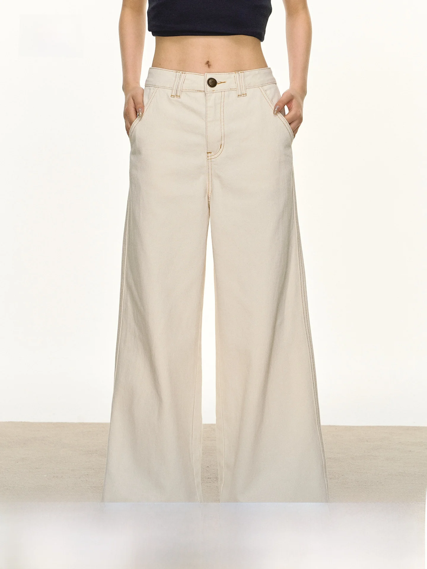 

Anna Aneae женские белые прямые джинсы с драпировкой, свободные широкие брюки, повседневные длинные брюки, осень-весна, свободный крой с низкой талией