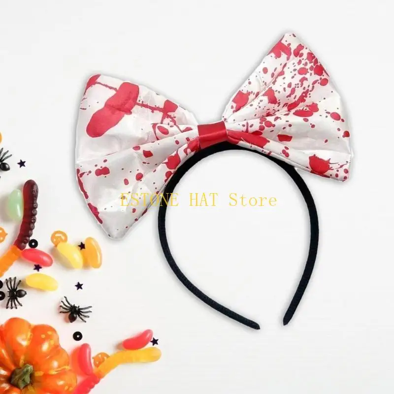 

49MF Halloween Bows Headbands Horror Theme Hair Hoop Bloody Print Hair Accessory