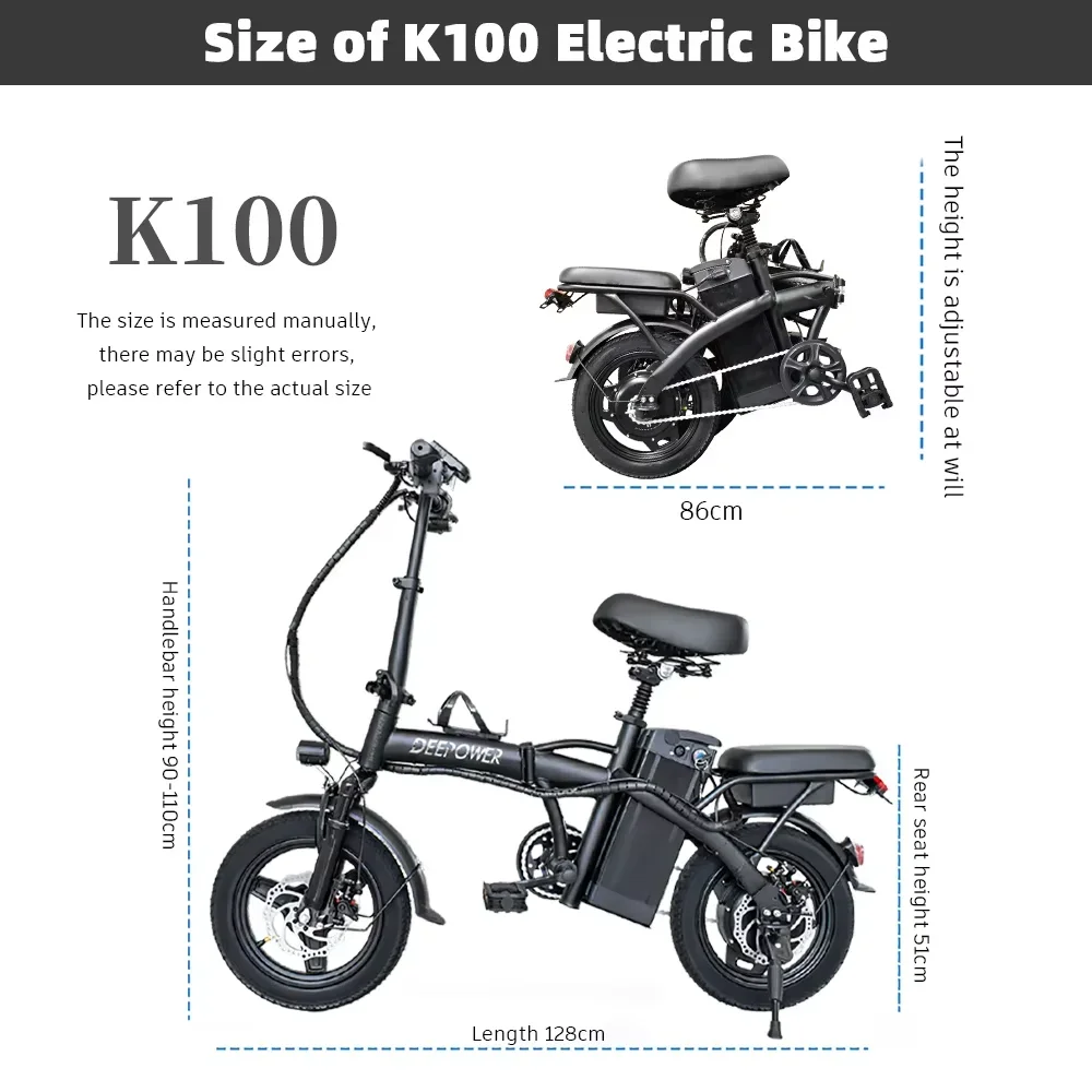 K100 Electric Bike 400W 48V 10AH/30AH Foldable Adult Mini Ebike for City Commuters, Urban Commuting Electric Bicycle