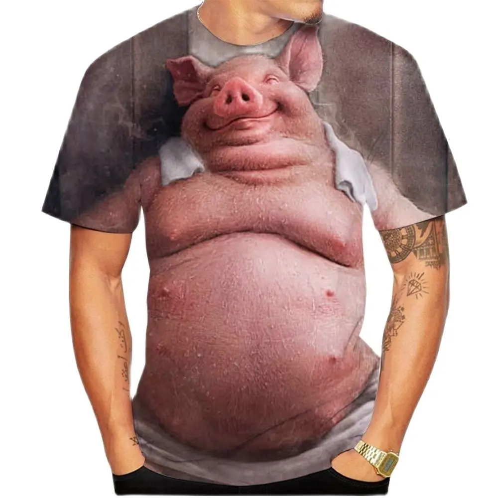 2023 Summer T-shirt Popular Novelty Animal Pig 3D Printing Fun Shirt Pig Casual Top Breathable Comfortable Soft Men\'s Shirt