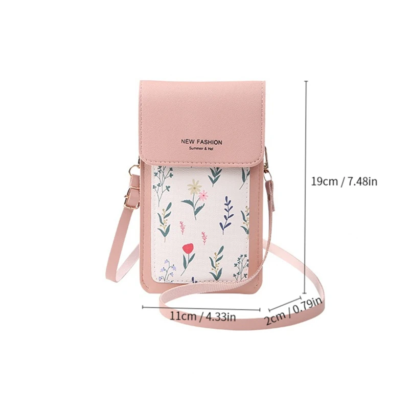 Bolso cruzado para teléfono móvil para mujer, Cartera de cuero PU con broche impreso, pantalla transparente, monedero para teléfono móvil, Mini